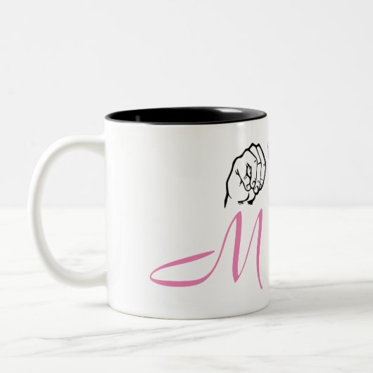 Amerikanische Gebärdensprache Fingerspelled Mia Zweifarbige Tasse (Links)