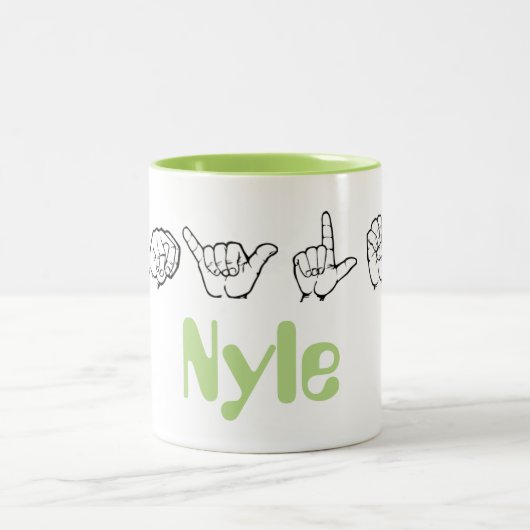 Amerikanische Gebärdensprache Fingerspelled Nyle Zweifarbige Tasse (Mittel)