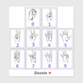 Amerikanische Gebärdensprache, lernen ASL-Nummern  Aufkleber (Blatt)