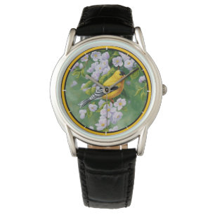 Amerikanische Goldfinch- und rosafarbene Apfelblüt Armbanduhr