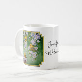 Amerikanische Goldfinken und rosa Apple-Blüten Kaffeetasse (Vorderseite Links)