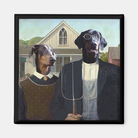 Amerikanische Gothic-lustige Doberman-Hundebüntin Magnet (Vorne)