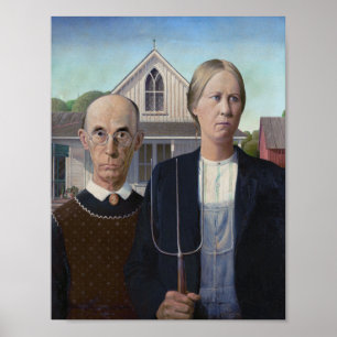 Amerikanische Gothic-Parodie: Duo im Rollentausch Poster