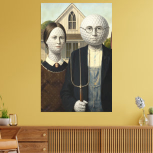 Amerikanische Gothic-Parodie Golf-Thema Leinwanddruck