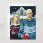 Amerikanische Gothic - Winterparodie Postkarte (Vorne/Hinten)