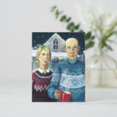 Amerikanische Gothic - Winterparodie Postkarte (Stehend Vorderseite)