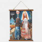 Amerikanische Gotik: Abstrakte Kunst der Whimsikku Wandteppich Mit Holzrahmen (Vorderseite)