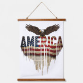 Amerikanische Grunge-Fahne und Adler Wandteppich Mit Holzrahmen (Vorderseite)