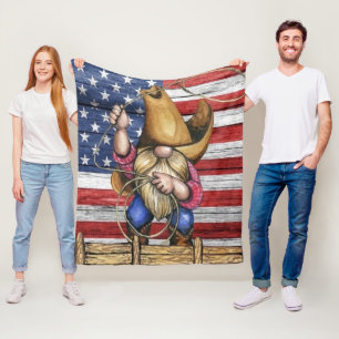 Amerikanische Holzflagge mit Cowboy Gnome Fleecedecke