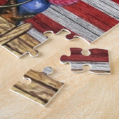 Amerikanische Holzflagge mit Cowboy Gnome Puzzle (Seite)