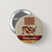 Amerikanische Holzflagge und -karte Button (Vorne & Hinten)