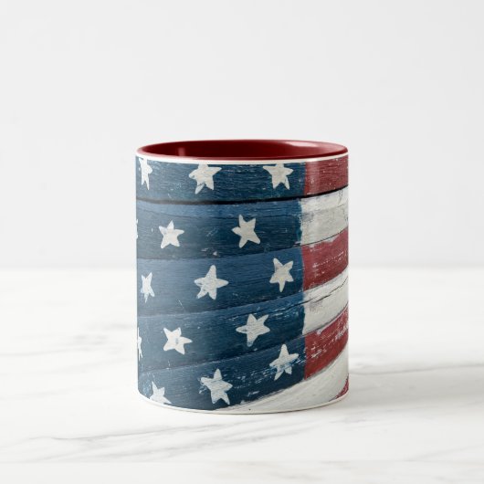 Amerikanische Holzflagge Zweifarbige Tasse (Mittel)