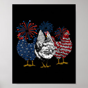 Amerikanische Hühnertiere Funny 4. Juli Firewor Poster