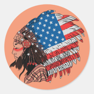 Amerikanische Indianerin mit Adresse Runder Aufkleber