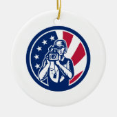 Amerikanische Kameramann USA-Flaggen-Ikone Keramik Ornament (Vorne)