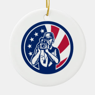 Amerikanische Kameramann USA-Flaggen-Ikone Keramik Ornament