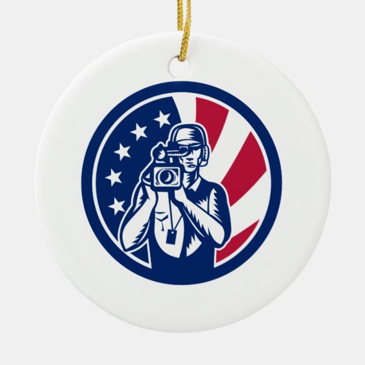 Amerikanische Kameramann USA-Flaggen-Ikone Keramik Ornament (Vorne)