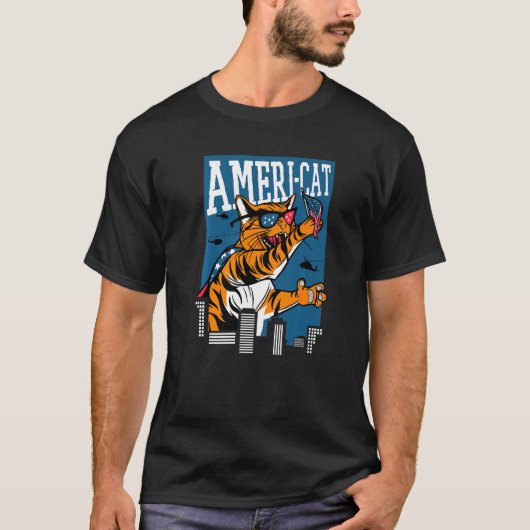 Amerikanische Katze Riese Ameri Katze 4. Juli T-Shirt (Vorderseite)