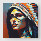 Amerikanische Kriegerprinzessin Quadratische Wanduhr (Vorderseite)