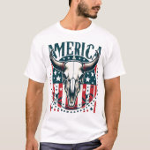 Amerikanische Kuhschädel 4. Juli Flagge T-Shirt (Vorderseite)