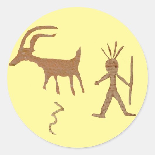 Amerikanische Kunst im Ureinwohner, Petroglyphen Runder Aufkleber (Vorderseite)