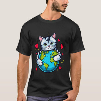 Amerikanische Kurzhaar Katze Erdtags Umarmung Lieb T-Shirt