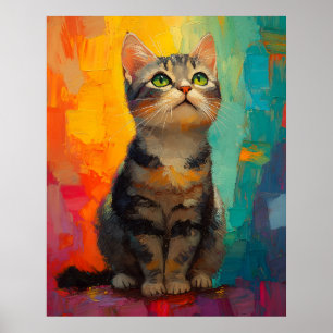 Amerikanische Kurzhaarkatze mit abstrakten Farben Poster