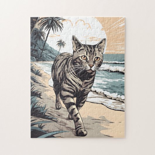 Amerikanische Kurzkatze an einem tropischen Strand Puzzle (Vertikal)