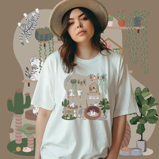 Amerikanische Kurzkatze, die in Cat Tree Zuhause s T-Shirt