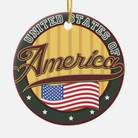 Amerikanische Logo-Reiseplakat Keramikornament (Vorne)