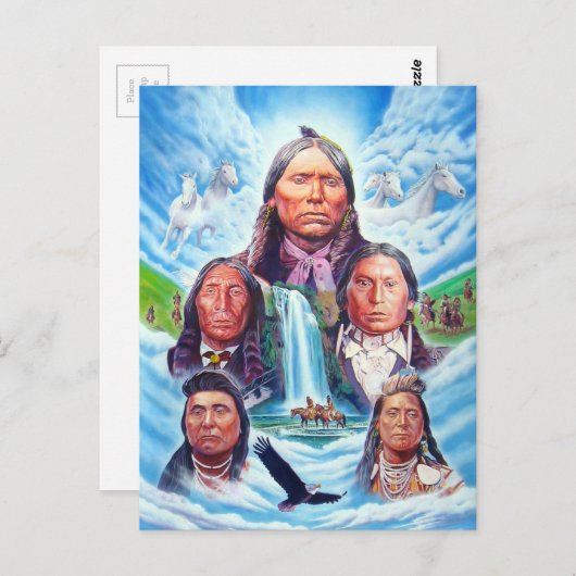 Amerikanische Malerei berühmter indischer Häuptlin Postkarte (Vorne/Hinten)