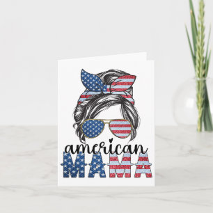 Amerikanische Mama 4. Juli Messy Bun USA Flagge Am Karte