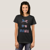 Amerikanische Mama 4. Juli Messy Bun USA Flagge Am T-Shirt (Vorne ganz)
