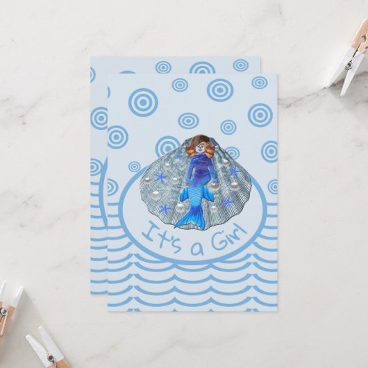 Amerikanische Meerjungfrau-Muschel Es ist ein Mädc Einladung (Vorderseite/Rückseite Beispiel)