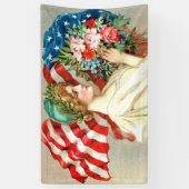 Amerikanische mit Blumenflagge, Vintage Art Banner (Vertikal)