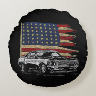 Amerikanische Muscle Sports Car Muscle Car Flagge Rundes Kissen
