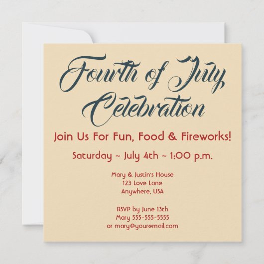 Amerikanische Party Einladungen vom 4. Juli (Rückseite)