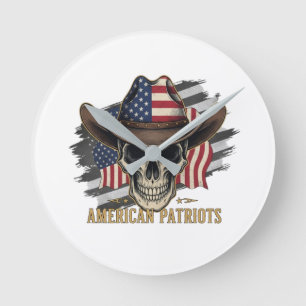 Amerikanische Patrioten Vintage-Totenkopf-Flagge Runde Wanduhr