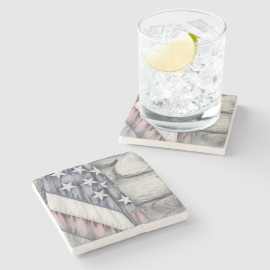 Amerikanische Patriotische US-Flagge an der Mauer Steinuntersetzer (Seitenansicht)