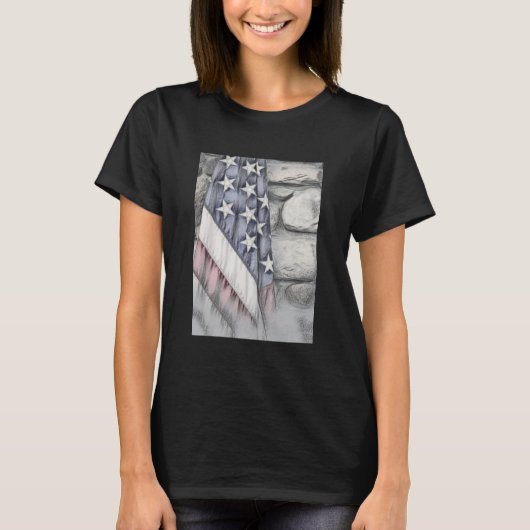 Amerikanische Patriotische US-Flagge an der Mauer T-Shirt (Vorderseite)