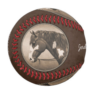 Amerikanische Pinto-Kriegspferde in Sepia Baseball