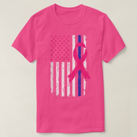 Amerikanische Polizeiflagge Cooles Brustkrebs-Bewu T-Shirt (Design vorne)