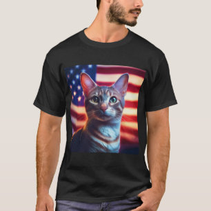 Amerikanische Polydaktylkatze vor amerikanischer F T-Shirt