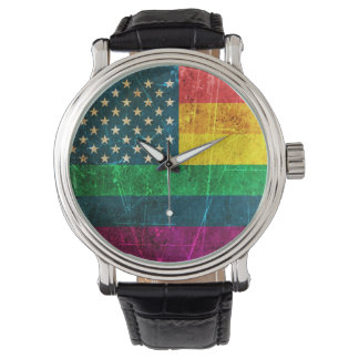 Amerikanische Regenbogenflagge mit Vintagem Gay Pr Armbanduhr