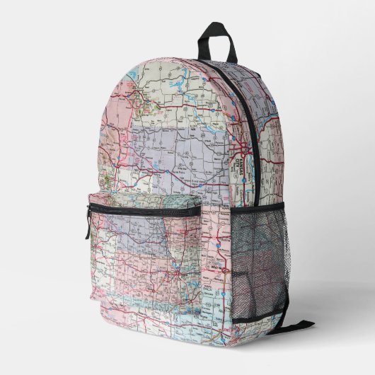 Amerikanische Roadmap Bedruckter Rucksack (Rückseitige Ecke Rechts)