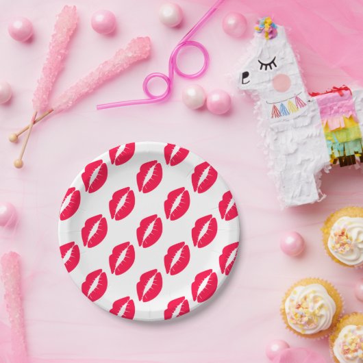 Amerikanische Rose: Farbige Lippen Pappteller (Party)