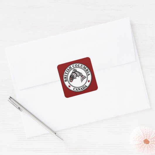 Amerikanische Rote Haida Art Vector Salmon Quadratischer Aufkleber (Umschlag)