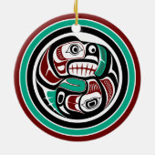 Amerikanische Rote Schwarze Kunst Otmon Lachs Keramik Ornament (Hinten)