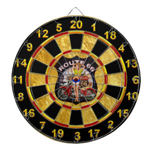 Amerikanische Route 66 Motorrad mit goldenem Hinte Dartscheibe