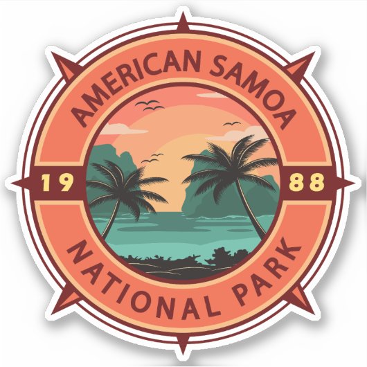 Amerikanische Samoa Nationalpark Retro Kompass Emb Aufkleber (Vorderseite)